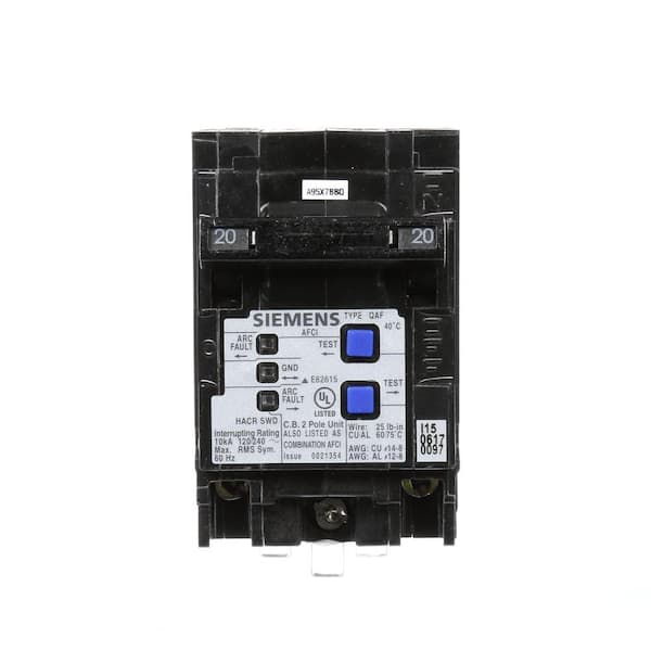 Siemens Type QAF 20 Amp DoublePole Combination AFCI Circuit Breaker