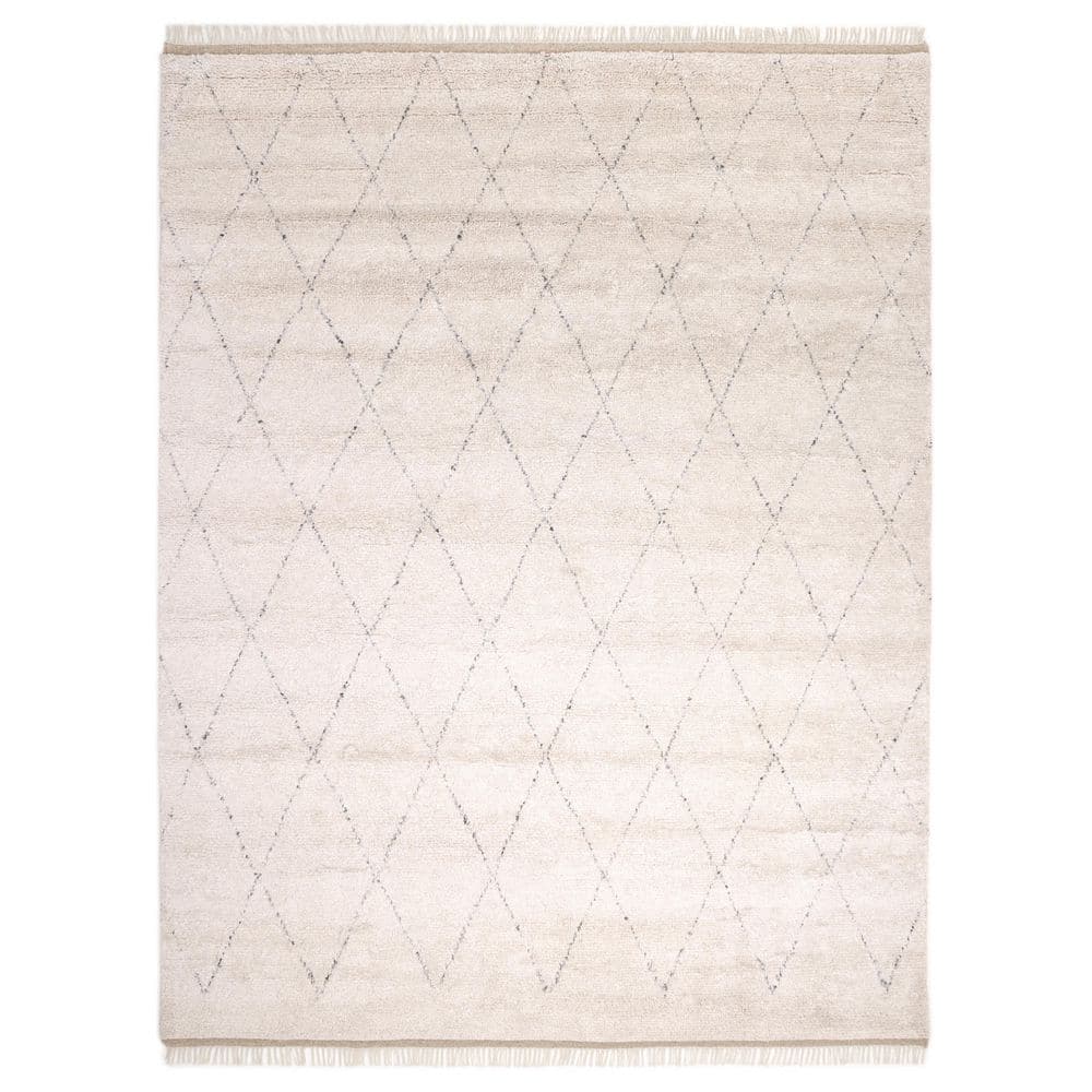 Ivory Wool-Viscose Blend Hand-Knotted Moroccan Shag Rug - 8' x 10'