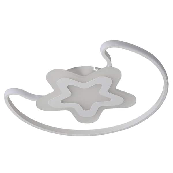 aiwen 24.8 in. 2-Light White Moon and Star Integrated LED Flush Mount Light