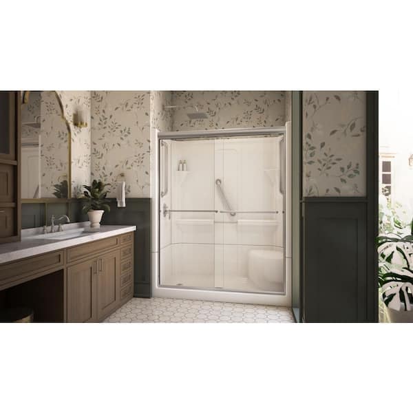 Accessible Living Harmony 60 in. L x 30 in. W x 74 in. H Alcove Left Drain Shower Door Kit in Brushed Nickel