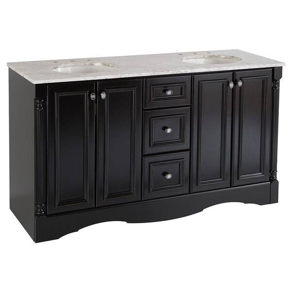 St. Paul 60 in. Valencia Vanity in Antique Black with Stone Effects Vanity Top in Winter Mist