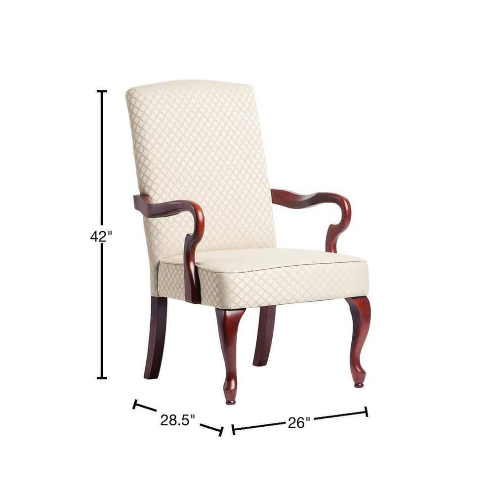 Derby Traditional High-Back Beige Jacquard Wood Accent Chair