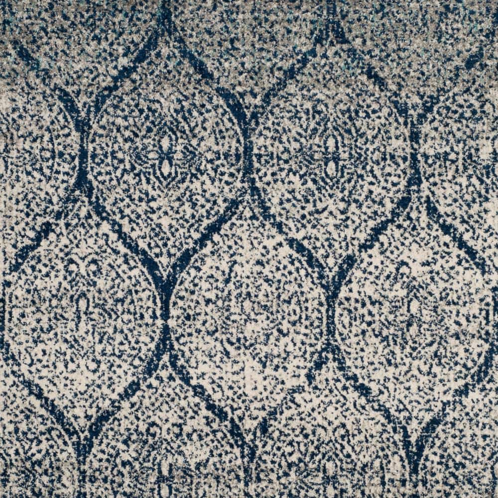 Navy and Silver Damask Square Synthetic Area Rug