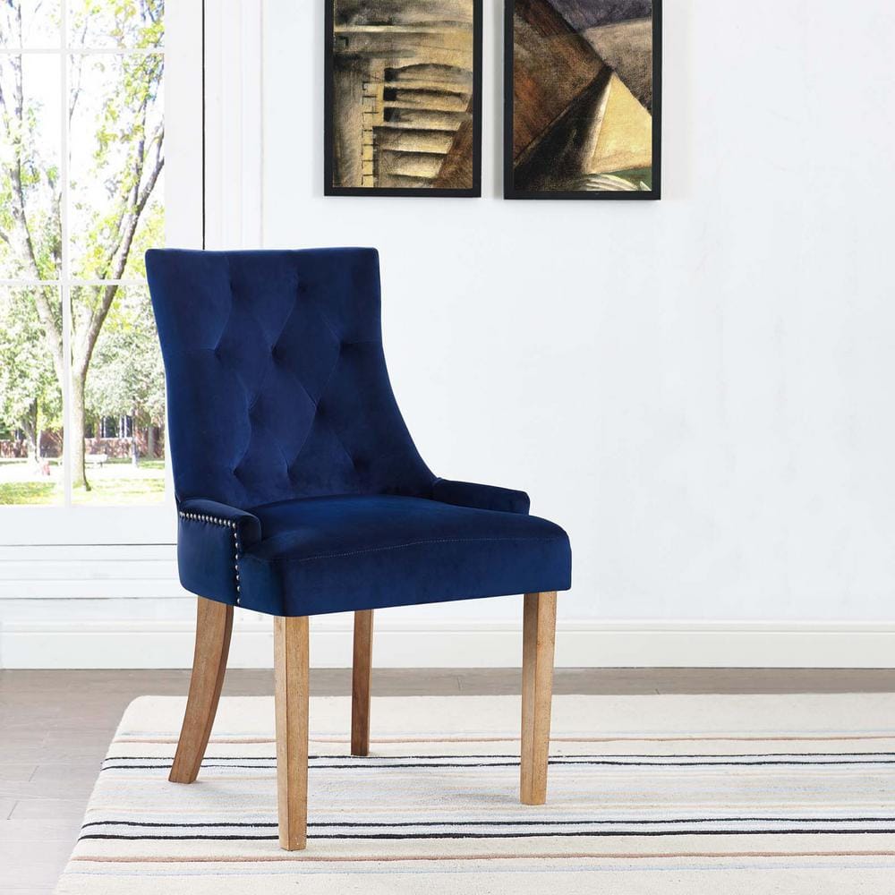 Sapphire Velvet Tufted Parsons Side Chair with Light Wood Legs