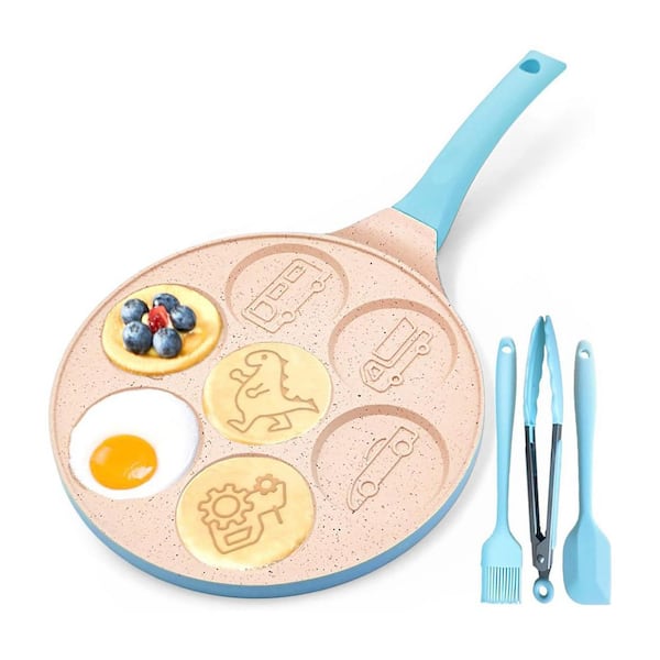 7-Piece Nonstick Animal Pancake Pan Die Cast Aluminum with Oil Brush Spatula Tong for Gas Electric Ceramic Grill