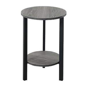 Graystone 23.5 in. H Weathered Gray/Black Low Round Particle Board Indoor Plant Stand with 2-Tiers