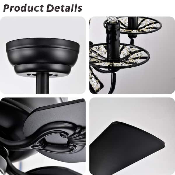famfit ブラック HINNIXY 52 in. Smart Indoor Black Flush Mount Ceiling Fan