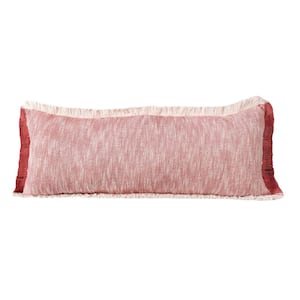 Unique Auburn Red White 14 in. x 36 in. Neutral 2-Tone Fringe Cotton Lumbar Indoor Throw Pillow