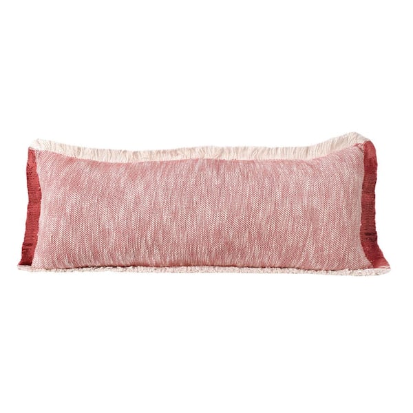 Unbranded Unique Auburn Red White 14 in. x 36 in. Neutral 2-Tone Fringe Cotton Lumbar Indoor Throw Pillow