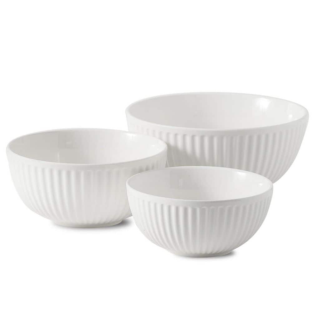 3-Piece Ceramic Navy Mixing Bowl Set Classic Ribbed Pattern Nesting Design for Baking Cooking and Space Saving price history on PriceWatchPro
