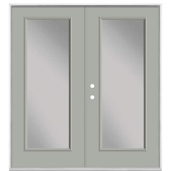 Masonite 72 in. x 80 in. Silver Cloud Steel Prehung Right-Hand Inswing Full Lite Clear Glass Patio Door without Brickmold