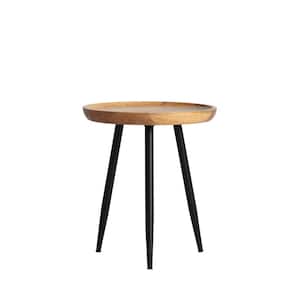 Chevery Small Black and Natural Wood Color Tri Pin Side Mango Wood Side Table