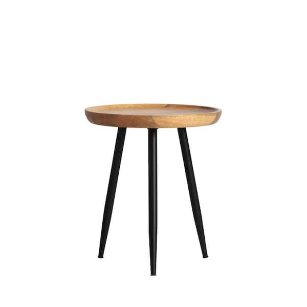 MH LONDON Chevery Small Black and Natural Wood Color Tri Pin Side Mango Wood Side Table
