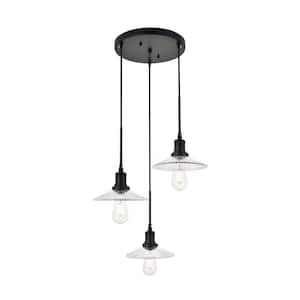 Timeless Home 19 in. 3-Light Black and Clear Pendant Light, Bulbs Not Included