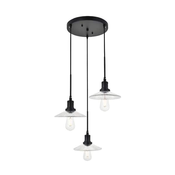 Unbranded Timeless Home Walker 3-Light Pendant in Black and Clear with 8.5 in. W x 2 in. H Shade