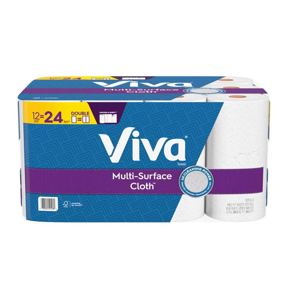 Viva Multi-Surface Cloth Paper Towels, Task Size - 12 Super Rolls (2 Packs of 6) - 81 Sheets per Roll