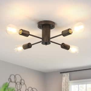 Theis 17.5 in. 4-Light Brown Semi Flush Mount Sputnik Chandelier Linear Ceiling Mount Light for Bedroom Room Dining Room