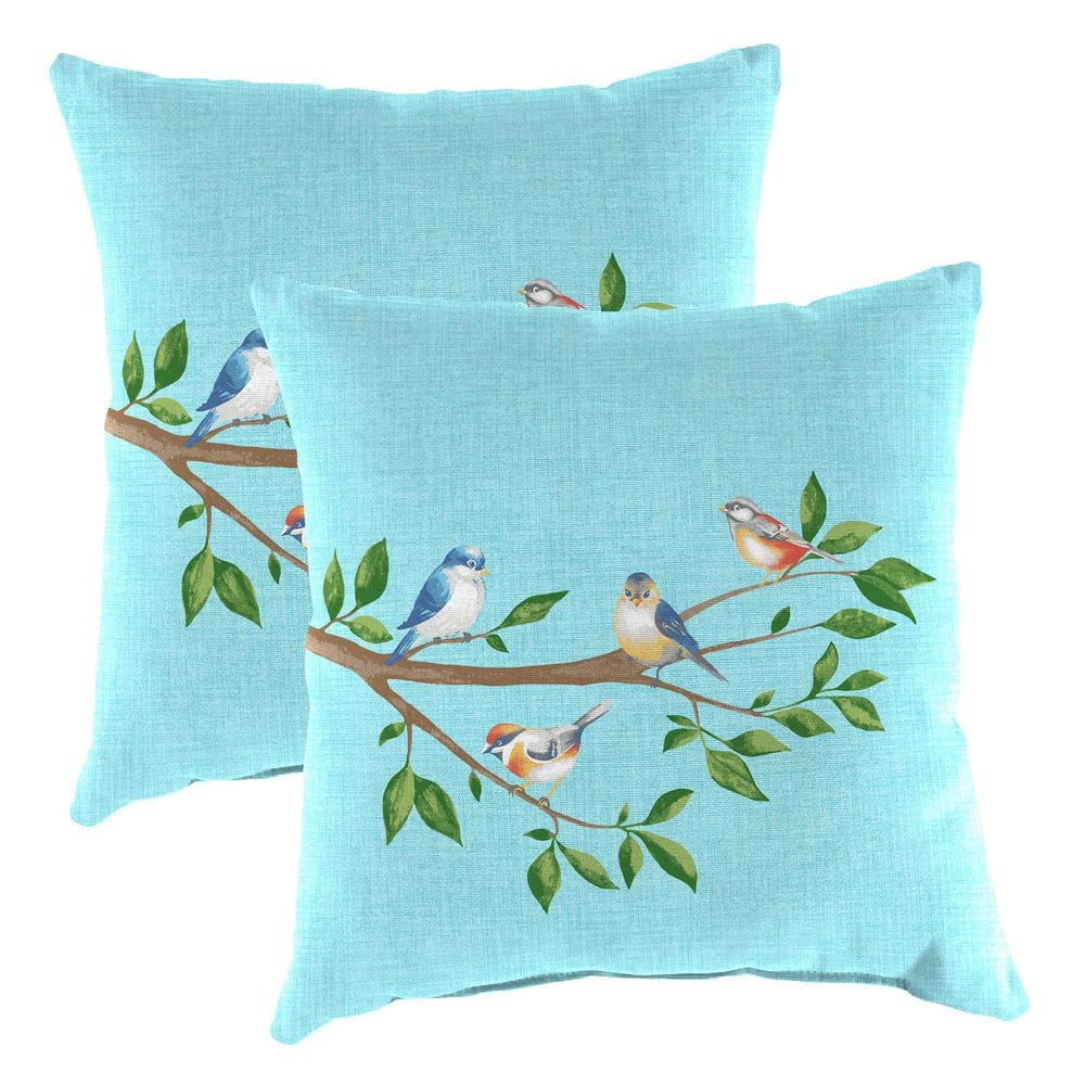 16 in. L x 16 in. W x 4 in. T Square Outdoor Throw Pillow in Aqua Bird (2-Pack) price history on PriceWatchPro