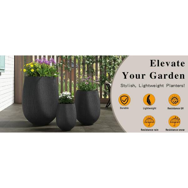 Egg-Shaped Lightweight MGO Ceramic Planter Set of 3,Modern Stone