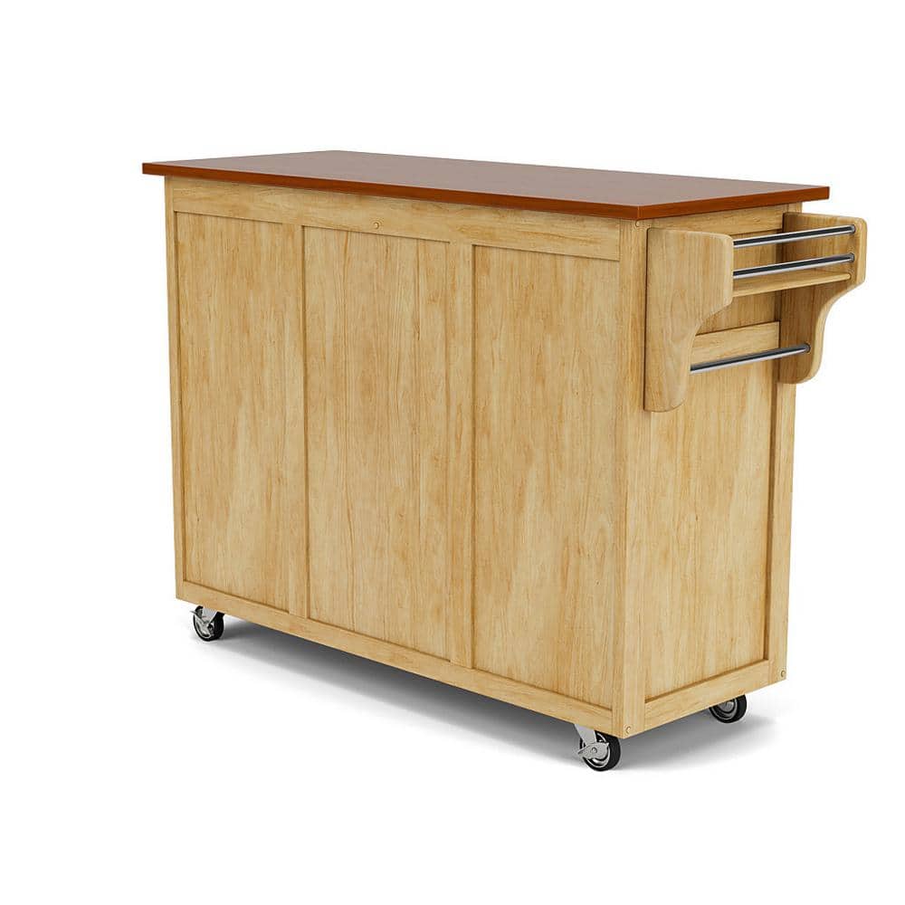 Natural Wood Kitchen Cart with Oak Top and Storage