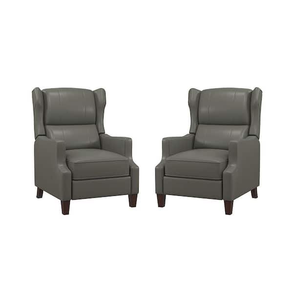 JAYDEN CREATION Leen Grey Genuine Leather Recliner with Solid Wood Legs (Set of 2)
