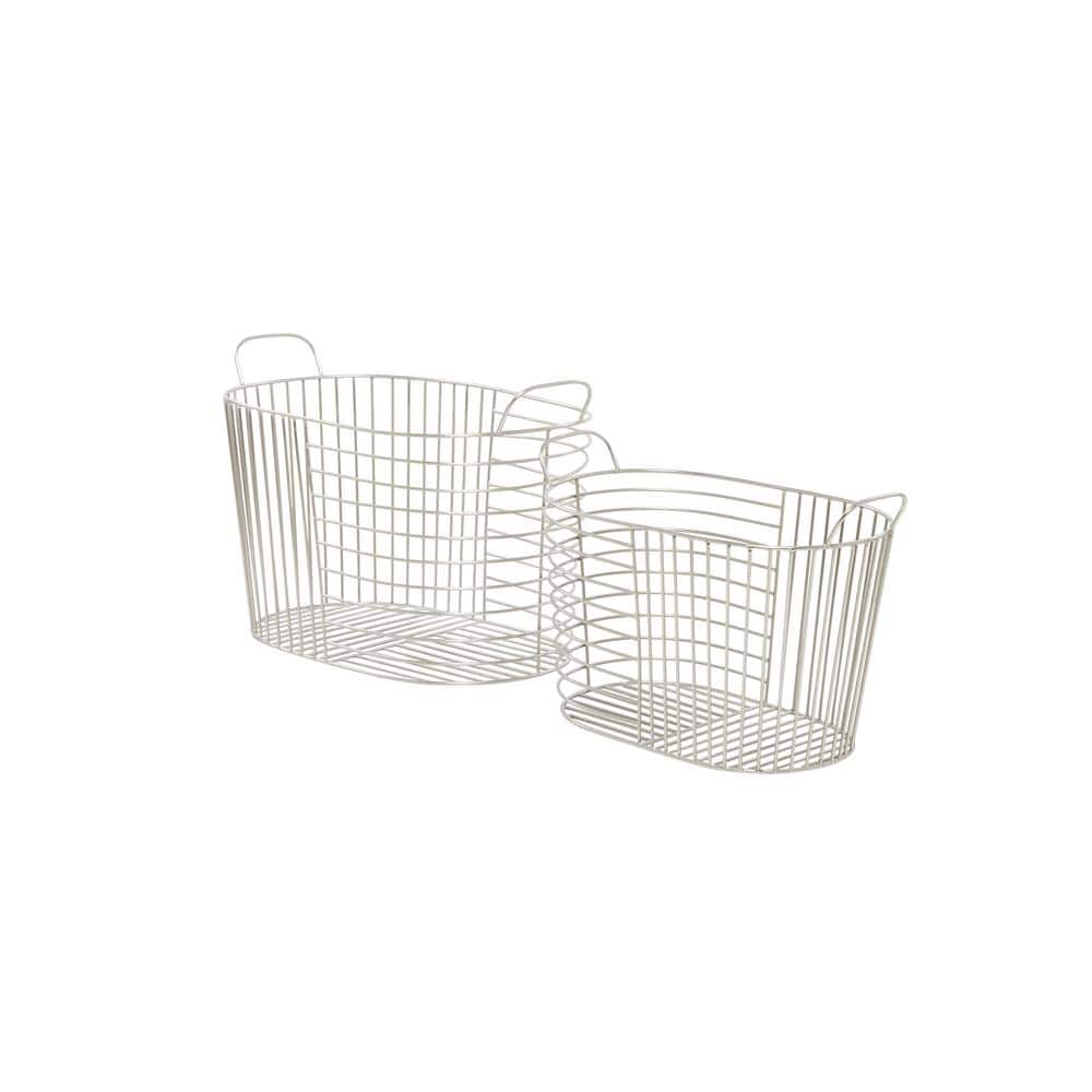 Silver Oval Metal Baskets with Handles - Set of 2