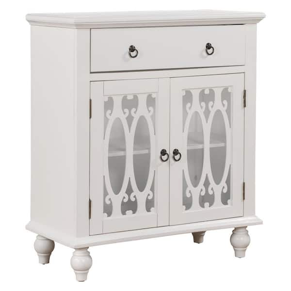 VERYKE White Wood Accent Buffet Sideboard Storage Cabinet with Doors and Adjustable Shelf