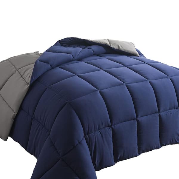 Afoxsos Light Warmth Blue/Grey Down Alternative Full Microfiber Comforter with Corner Tabs