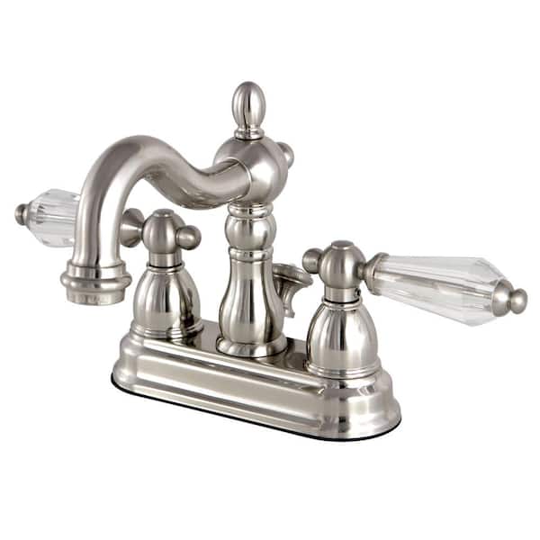 Kingston Brass Restoration Crystal 4 in. Centerset 2-Handle Bathroom Faucet in Brushed Nickel