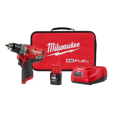 M12 FUEL 12-Volt Lithium-Ion Brushless Cordless 1/2 in. Hammer Drill Kit with 2.0 Ah Battery and Bag