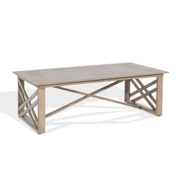 PEAK HOME FURNISHINGS Hamarto Driftwood Aluminum Outdoor Patio Coffee Table