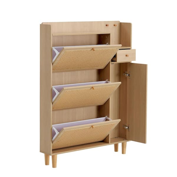 Tatahance 49 in. H x 37.4 in. W Natural Wood Shoe Storage Cabinet with Rattan Mesh Design