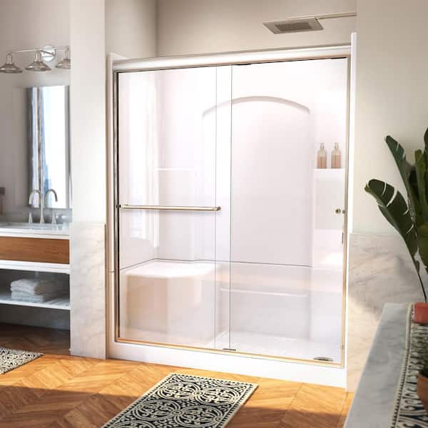 Accessible Living Alliance 60 in. L x 32 in. W x 77.5 in. H Alcove Right Drain Shower Door Kit in Brushed Nickel