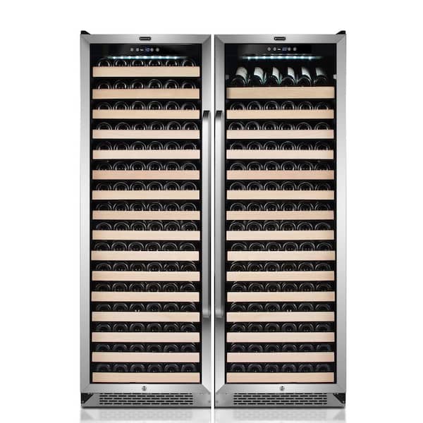 48 in. Dual Zone 332 Bottle Built-In Wine Cooler Fridge Bundle in Stainless Steel, Reversible Door and Double Pane Glass