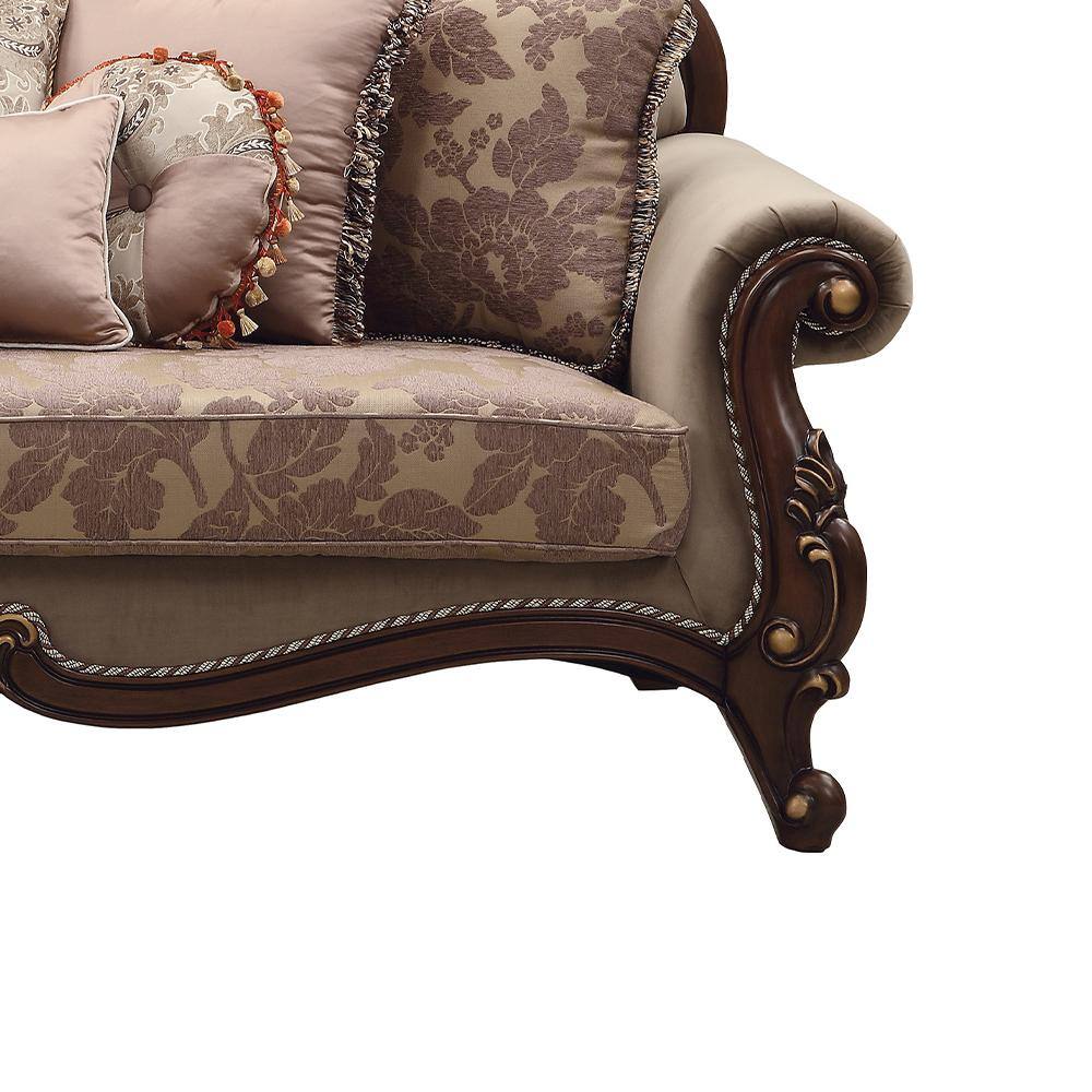 Elegant Walnut Velvet Rolled Arm Sofa with 8 Pillows