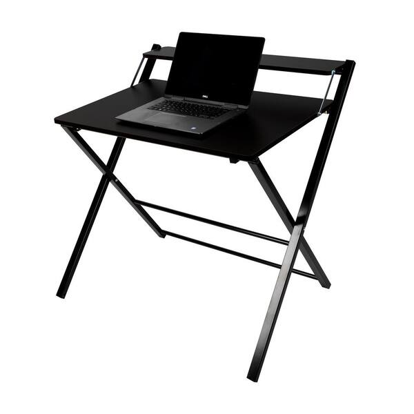 StyleWell 30 in. Rectangular Black Metal Folding Writing Desk with Grey Wood Top