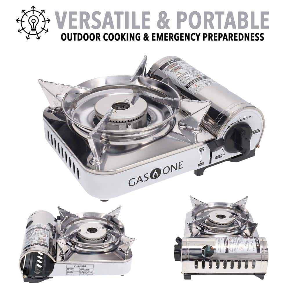 Compact White and Stainless Steel Single Burner Gas Stove