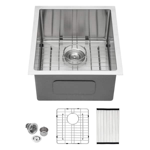 16-Gauge Stainless Steel 15 in. Undermount Bar Sink with Bottom Grid and Strainer