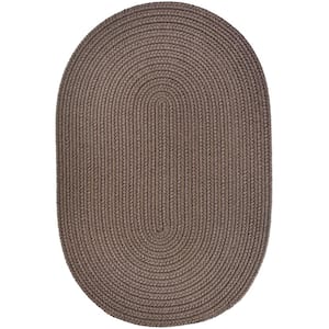 Texturized Solid Dark Taupe Poly 2 ft. x 4 ft. Oval Braided Area Rug