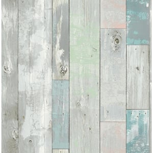 Deena Turquoise Distressed Wood Paper Strippable Roll Wallpaper (Covers 56.4 sq. ft.)