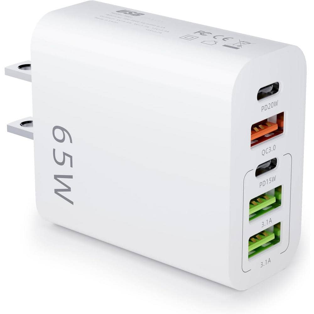 15 Amp 5-Outlet Grounded Triple Tap USB Adapter, 5-Port Fast Charging Block