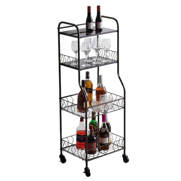 SignatureHome Lexi White/Gray Finish Rolling Bakers Cart With Wheels 2 Regular, 2 Locking. Dimensions - (16Lx14Wx46H)