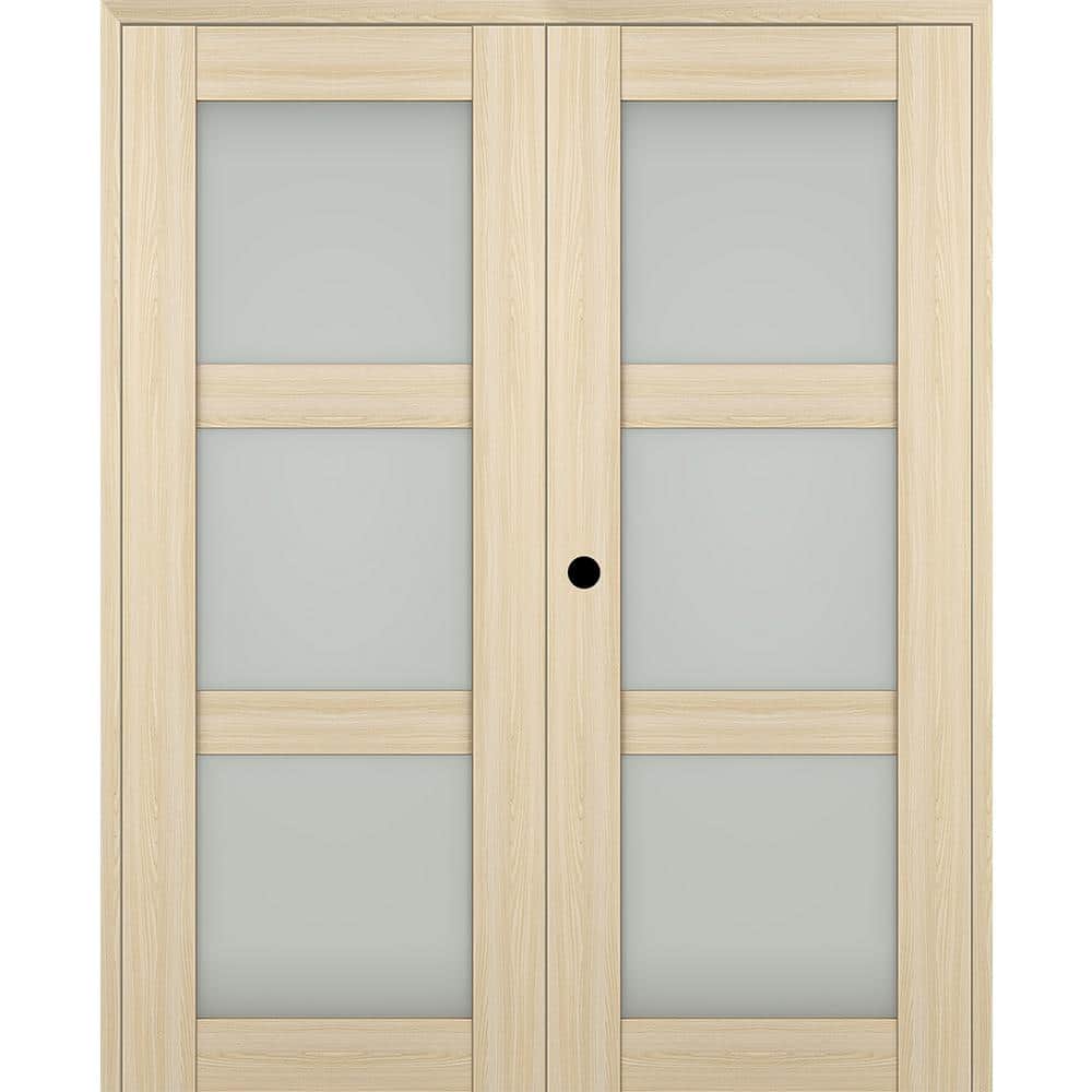 "Vona 64""x 96"" Right Hand Active 3-Lite Frosted Glass Loire Ash Wood Composite Double Prehung French Door" price history on PriceWatchPro