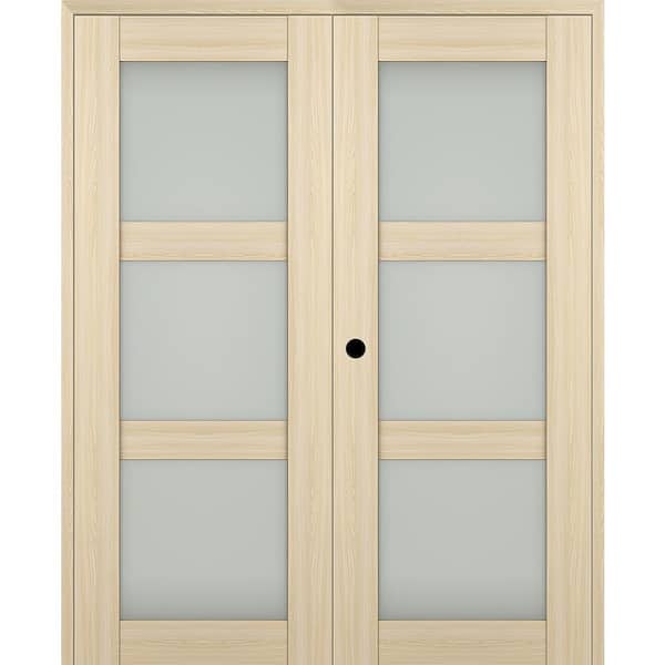 Belldinni Vona 72"x 96" Right Hand Active 3-Lite Frosted Glass Loire Ash Wood Composite Double Prehung French Door