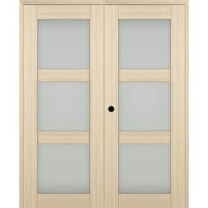Vona 60"x 80" Right Hand Active 3-Lite Frosted Glass Loire Ash Wood Composite Double Prehung French Door