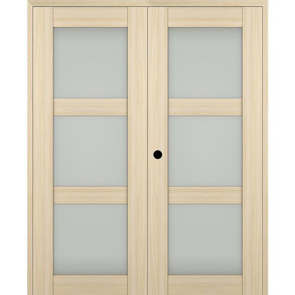 Belldinni Vona 56"x 84" Right Hand Active 3-Lite Frosted Glass Loire Ash Wood Composite Double Prehung French Door