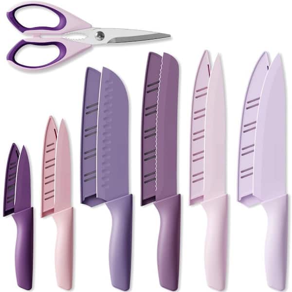 13-Piece Stainless Steel Chef Knife Set with Kitchen Shear, 6 Blade Guards, Anti-Rust Coating, Dishwasher Safe, Purple