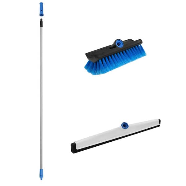 Unger Lock-On 22 in. Foam Floor Squeegee, 60 in. Aluminum Pole Dual Ended Pole and Multi-Angle Wash Brush