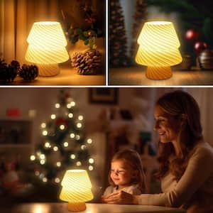 7 in. White Glass Desk Tree Lamp, 9-Watt Warm Light Bulb Included, Perfect Decor for Bedroom, Living Room, Christmas