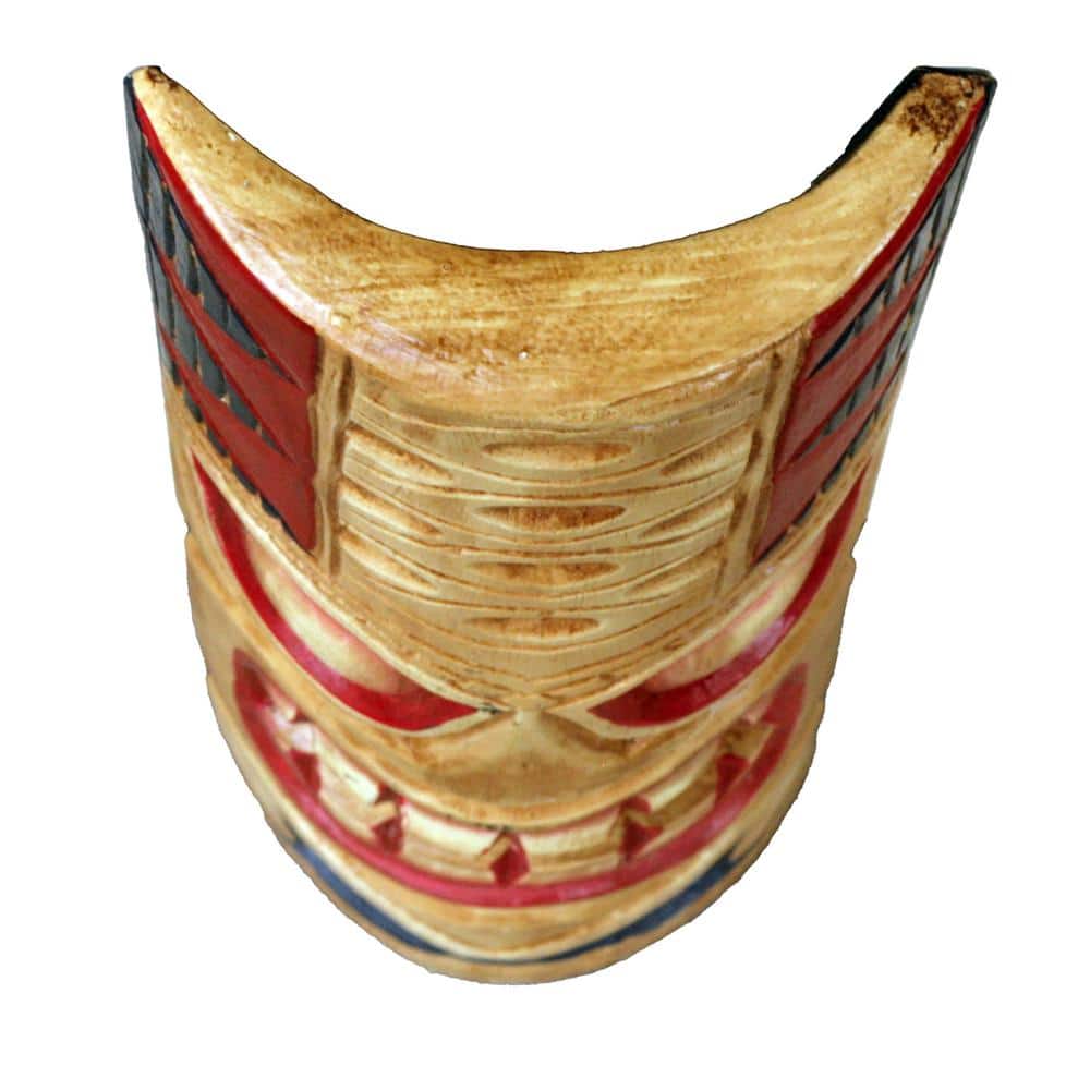 Hand-Carved 20" Red and Beige Wooden Tiki Mask Wall Decor